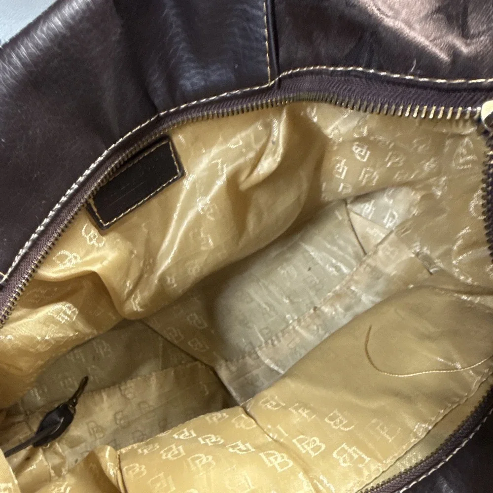 Dooney & Bourke Logo Satchel Top Handle Medium Brown Gold Detach Strap Zip